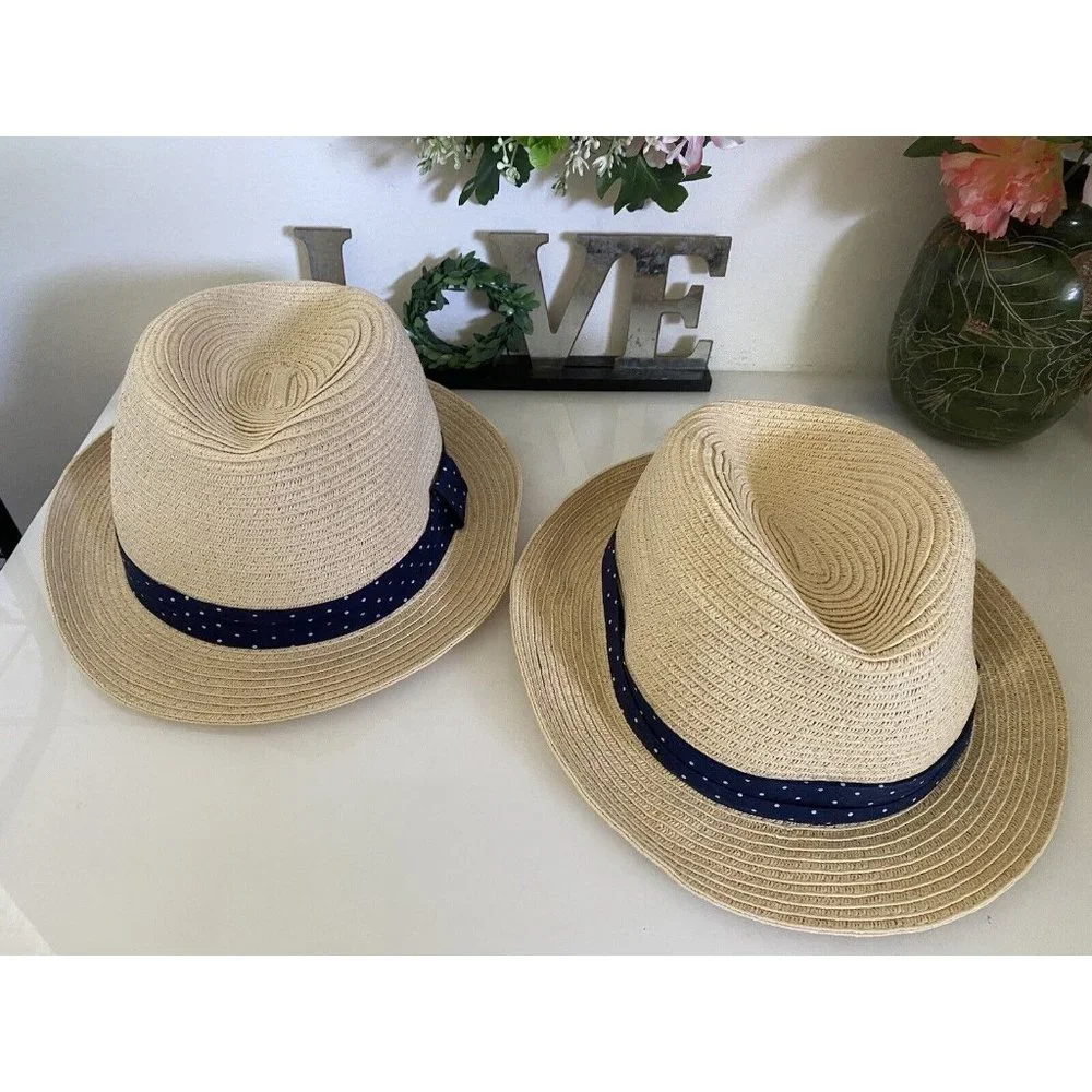 Carter’s 2 Fedora Straw Sun Hats Cap Blue Ribbon For‎ Child 2-4 Mint Condition!